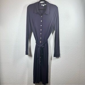 Boden Long Sleeve Purple Knit Stretch full button front Dress w/ Tie Belt sz 14L